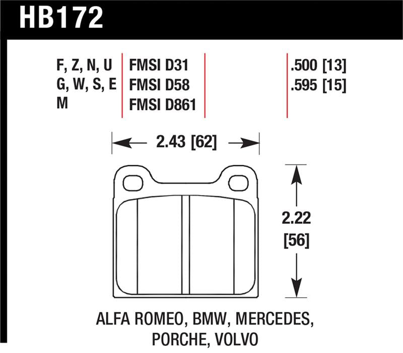 Hawk Performance HB172E.595 Blue 9012 Motorsport Brake Pads