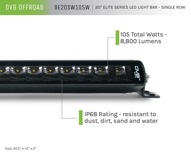 DV8 Offroad 20in Elite Series Light Bar 105W LED - Single Row - #BE20SW105W