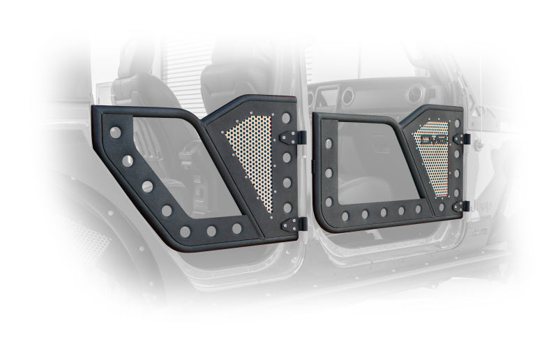 DV8 Offroad Jeep 18+ Wrangler JL / 20+ Gladiator JT Front Rock Doors w/ Perforated Aluminum Mesh - #RDJL-01F