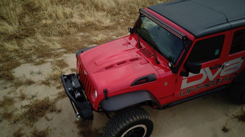 DV8 Offroad 07-18 Jeep Wrangler JK Metal Heat Dispersion Hood - Primer Black - #HDMB07-02