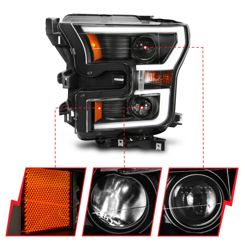 ANZO 2015-2017 Ford F-150 LED Projector Headlights - Switchback Black (For Halogen Models Only)