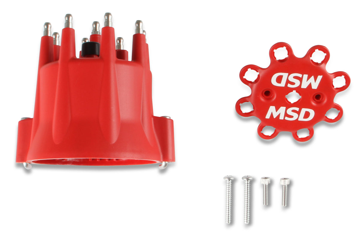 MSD 8433 Distributor Cap - V8 - HEI Terminals - Red - Spark Plug Wire Retainer
