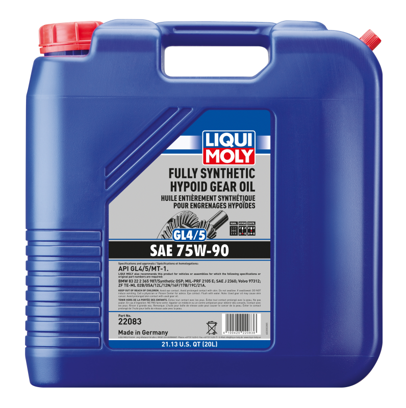 LIQUI MOLY 20L Fully Synthetic Hypoid Gear Oil (GL4/5) 75W-90 (22083)