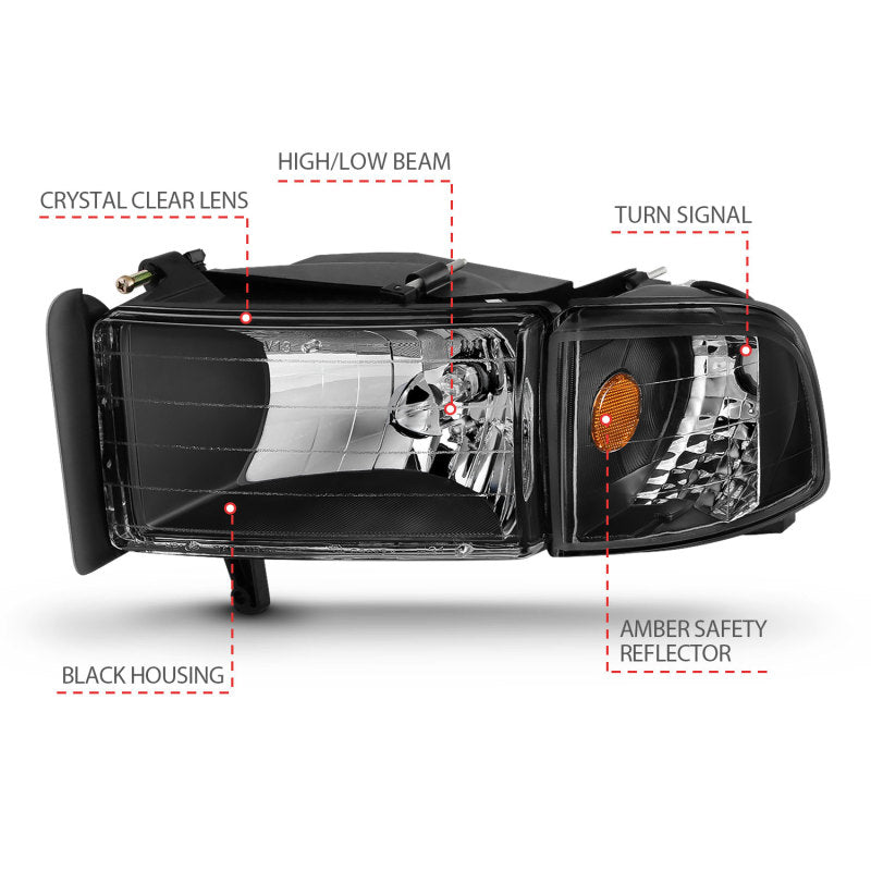 ANZO 1994-2002 Dodge Ram 2500 Crystal Headlights - Corner Light 2PC