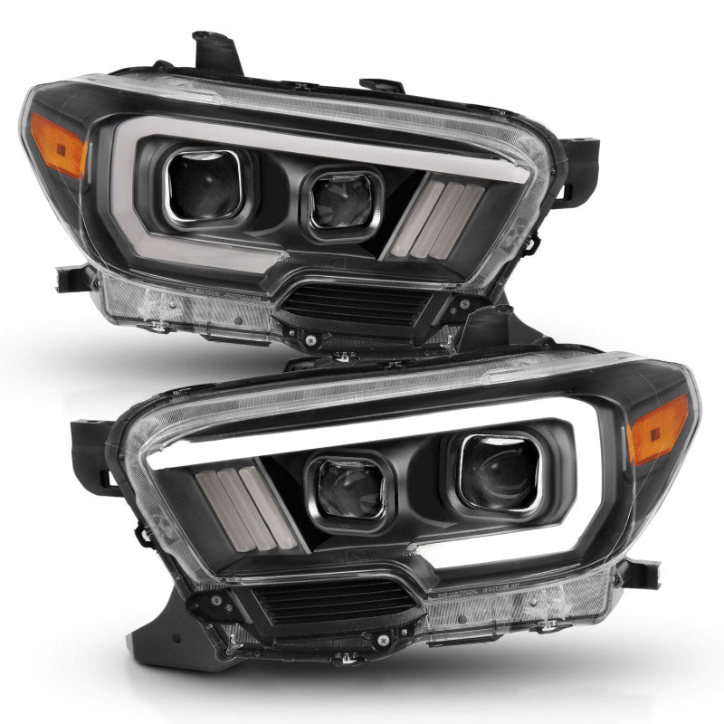 ANZO 2016-2023 Toyota Tacoma LED Projector Headlights - Switchback Black (For Halogen Version w/ DRL)