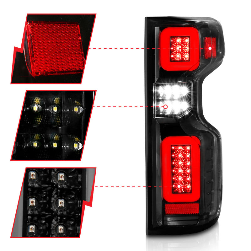 ANZO 2019-2026 Chevrolet Silverado 1500 LED Taillights - Black Clear Lens w/ Sequential Signal (Factory Models)