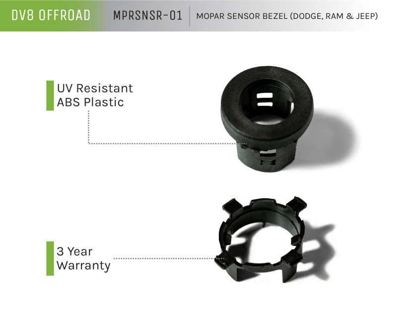 DV8 Offroad Jeep/Dodge/RAM Front Bezel & Rear Clip Replacement Kit for MOPAR Sensors - Set of 4 - #MPRSNSR-01