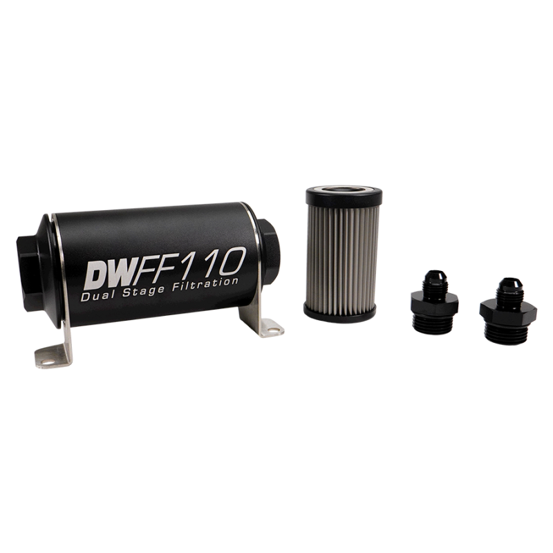 DeatschWerks Stainless Steel 6AN 100 Micron Universal Inline Fuel Filter Housing Kit (110mm)