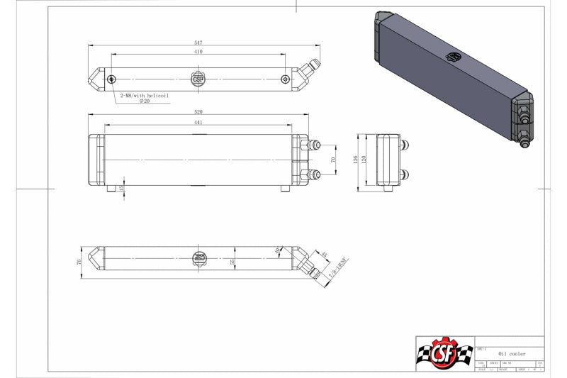 CSF 8066 Univ Dual-Pass Int/Ext Oil Cooler - 22.0in L x 5.0in H x 2.25in W