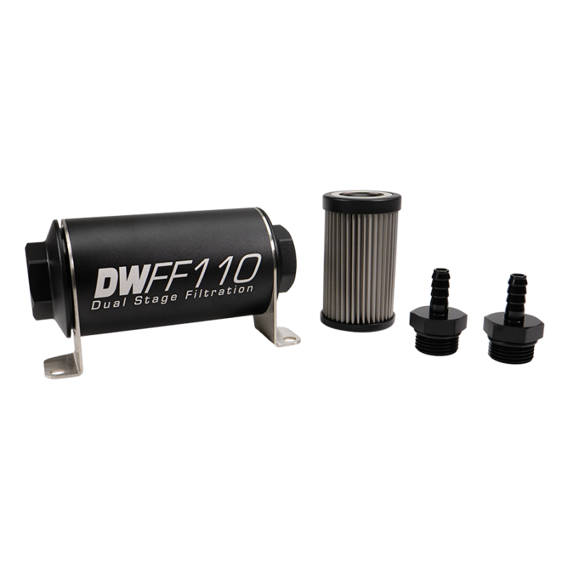 DeatschWerks Stainless Steel 5/16in 10 Micron Universal Inline Fuel Filter Housing Kit (110mm)