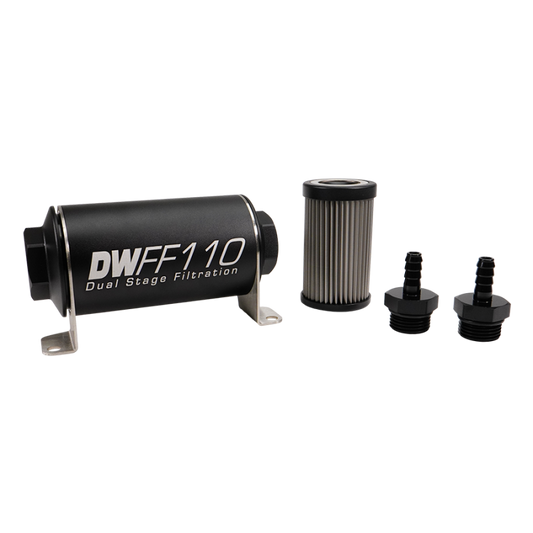 DeatschWerks Stainless Steel 5/16in 10 Micron Universal Inline Fuel Filter Housing Kit (110mm)