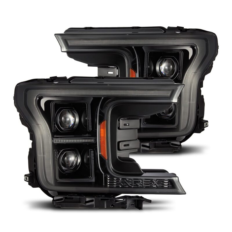 AlphaRex 880251 18-20 Ford F-150 (Req. Converter F150 w/LED) LUXX LED Projector Headlights Alpha-Black w/Activation Lt Sequential Signal Switchback DRL