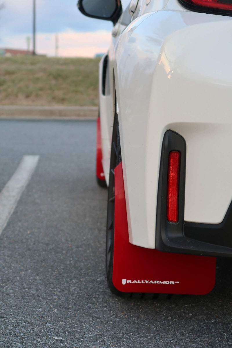Rally Armor UR Mud Flaps - 2023-2026 Toyota GR Corolla - Red/White Logo - #MF89-UR-RD-WH