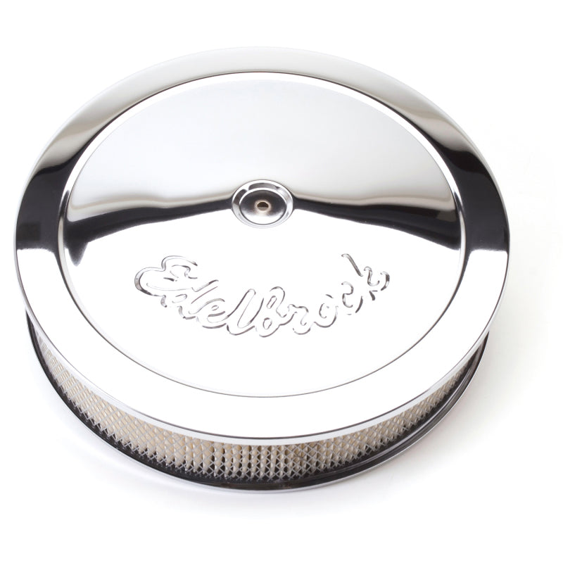 Edelbrock 1221 Pro-Flo Round Air Cleaner 14 x 3-3/4 in Dropped Base Chrome