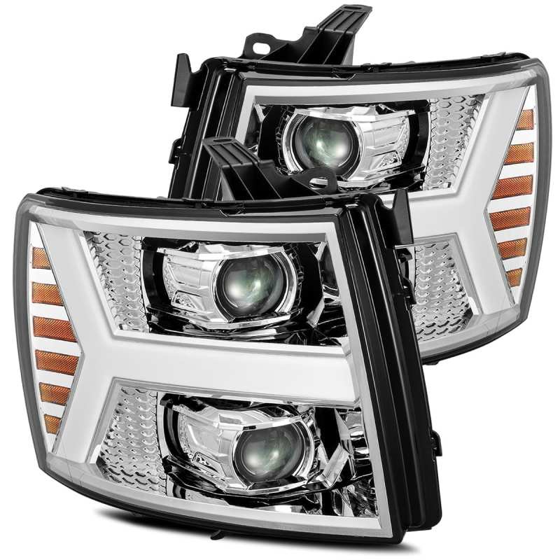 AlphaRex 880204 07-13 Chevrolet 1500 HD PRO-Series Projector Headlights Plank Style Chrome with Activation Light/Sequential Signal