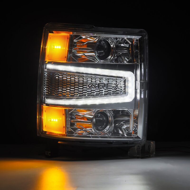 AlphaRex 880243 04-15 Chevrolet 1500 HD LUXX LED Projector Headlights Chrome with Sequential Activation Light / Sequential Signal