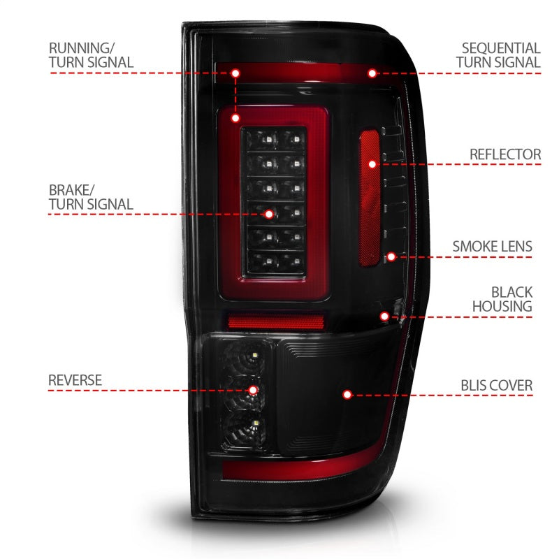 ANZO 2019-2023 Ford Ranger LED Taillights - Smoke Lens w/ Sequential Signal (For All Models)