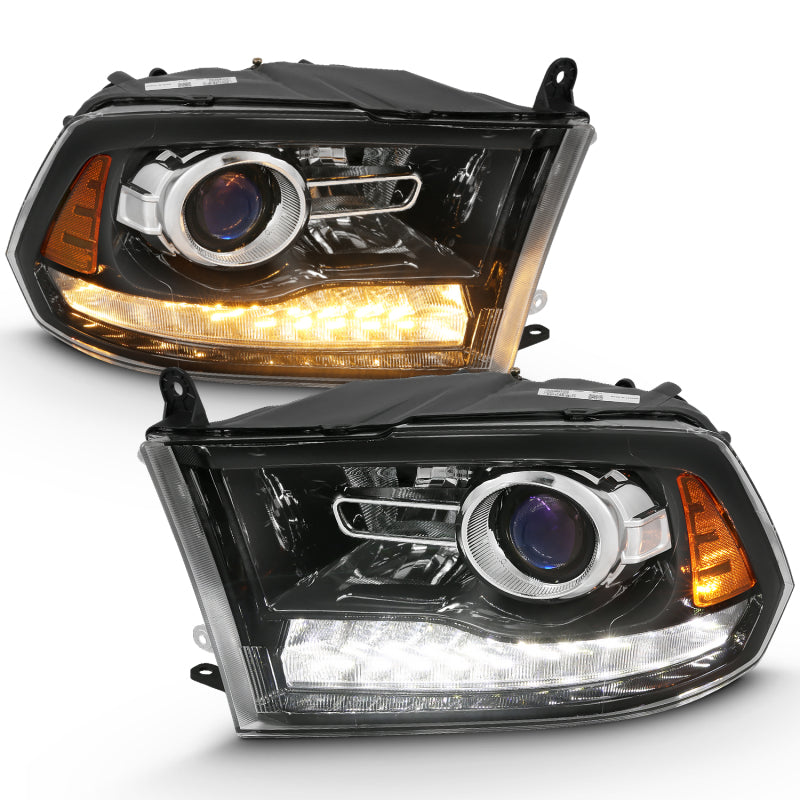 ANZO 2011-2018 RAM 1500 LED Projector Headlights - Plank Style Switchback Gloss Black (OE Style) (For All Models)