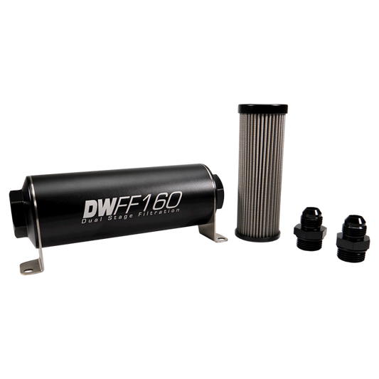 DeatschWerks Stainless Steel 8AN 5 Micron Universal Inline Fuel Filter Housing Kit (160mm)