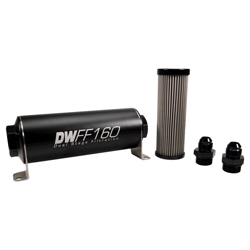 DeatschWerks Stainless Steel 8AN 100 Micron Universal Inline Fuel Filter Housing Kit (160mm)