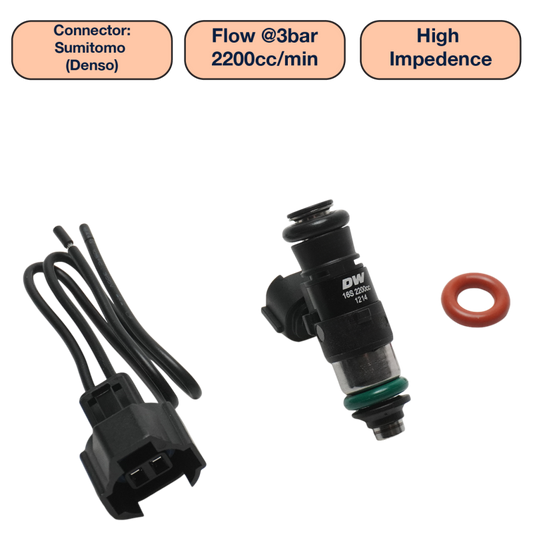 DeatschWerks Universal 2200cc Single Fuel Injector / 34mm Length / 14mm O-Ring Seals