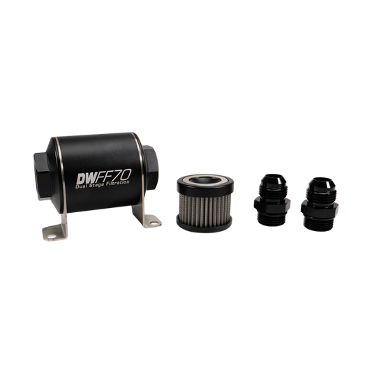 DeatschWerks Stainless Steel 10AN 5 Micron Universal Inline Fuel Filter Housing Kit (70mm)