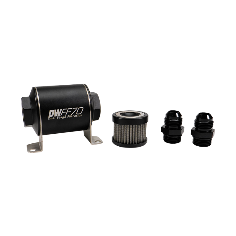 DeatschWerks Stainless Steel 10AN 10 Micron Universal Inline Fuel Filter Housing Kit (70mm)