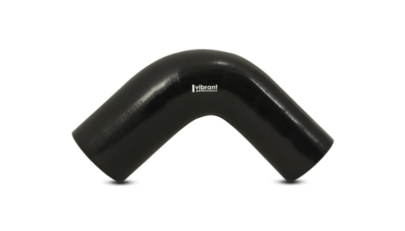 Vibrant 1.25in ID x 1.5in ID x 4in Long Gloss Black Silicone 90 Degree