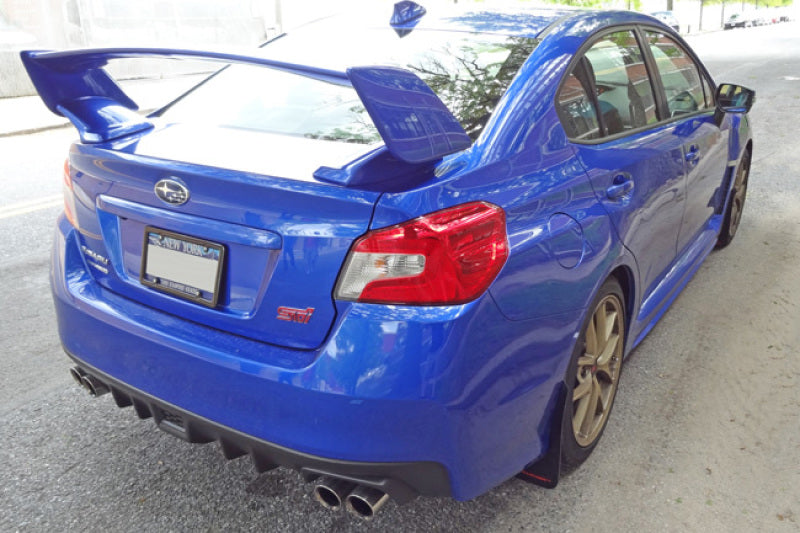 Rally Armor UR Mud Flaps - 2015-2021 Subaru WRX / WRX STI - Black/White Logo - #MF32-UR-BLK/WH