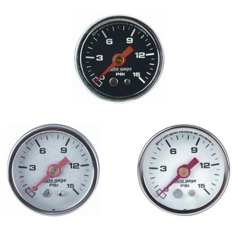 AutoMeter 2176 AutoGage 1.5in Liquid Filled Mechanical 0-60 PSI Fuel Pressure Gauge - White