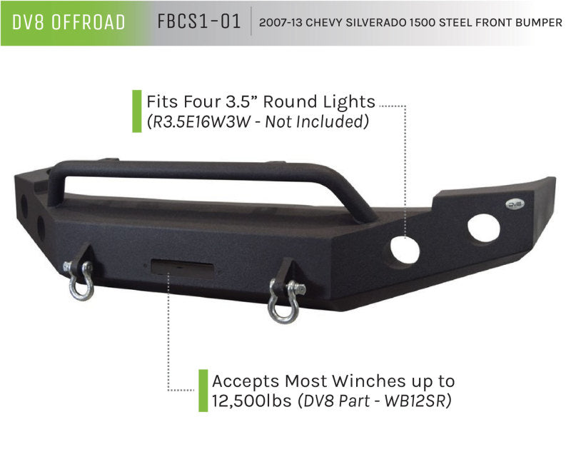 DV8 Offroad 07-13 Chevrolet Silverado 1500 Front Bumper - Black Powdercoat - #FBCS1-01