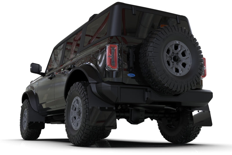 Rally Armor Mud Flaps - 2021-2025 Ford Bronco - RAL Hybrid Blk Flap/Met. Blk - #MF85-RR-PL-MBK