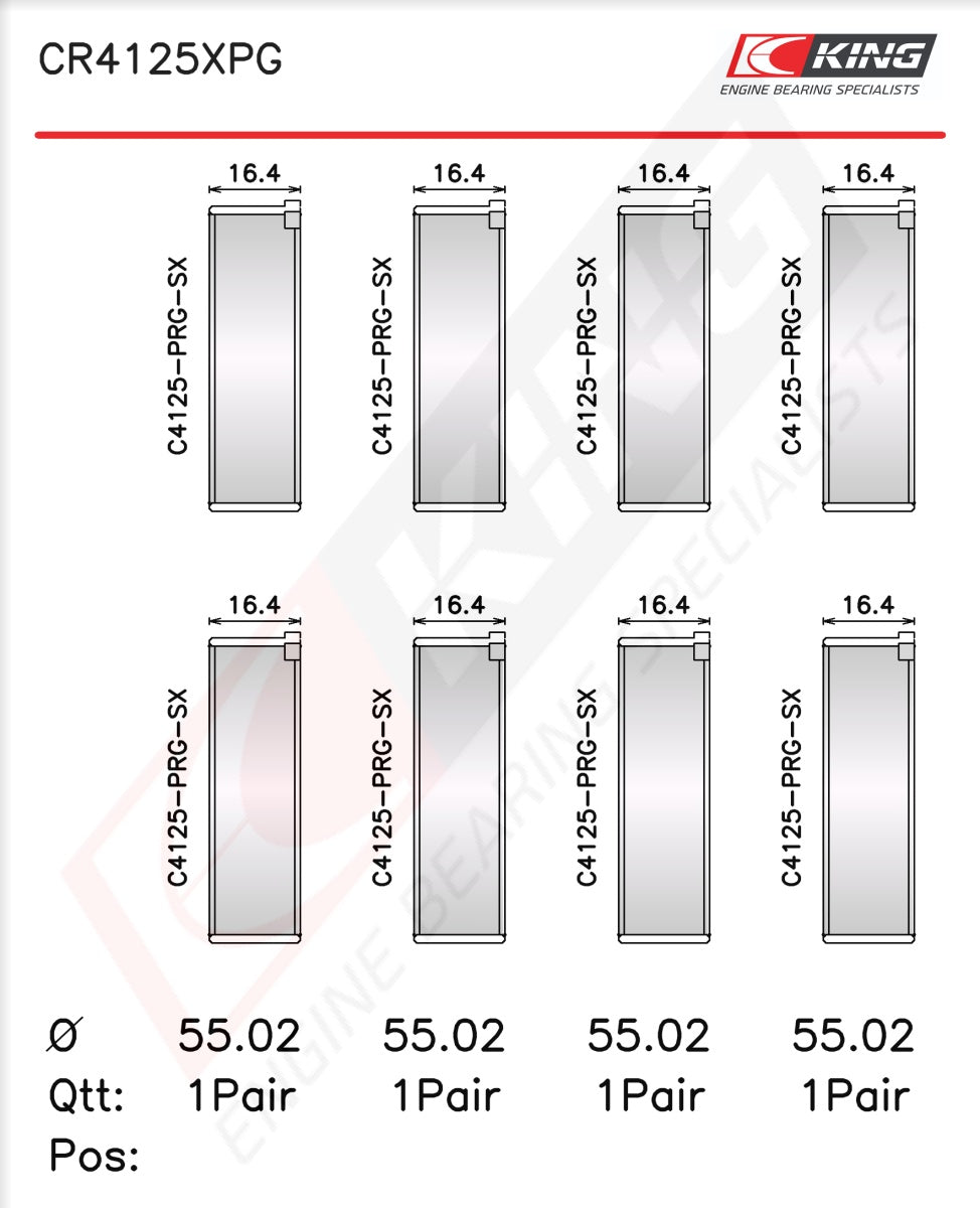 King Subaru EJ20/EJ22/EJ25 (Incl. Turbo) Racing Connecting Rod Bearings Set CR4125XPG-STD - Fits Subaru, Saab
