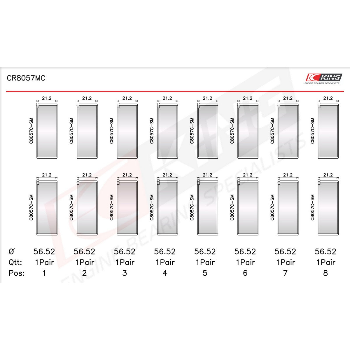 King GM 6.2 - LT1/LT4 GEN V OE-Replacement Connecting Rod Bearings Coated CR8057MC-STD - Fits Chevrolet, Cadillac, GMC