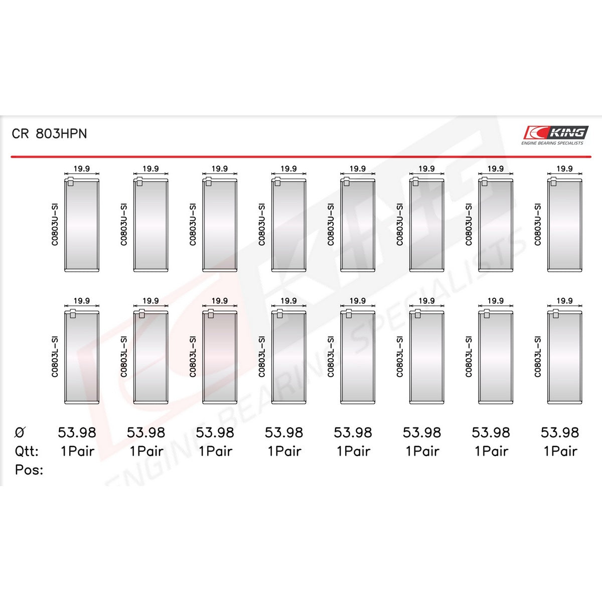 King Chevrolet SBC 265CI 283CI 327CI Racing Bi-metal Rod Bearing Set CR 803HPN-STD - Fits Chevrolet, GMC, Pontiac