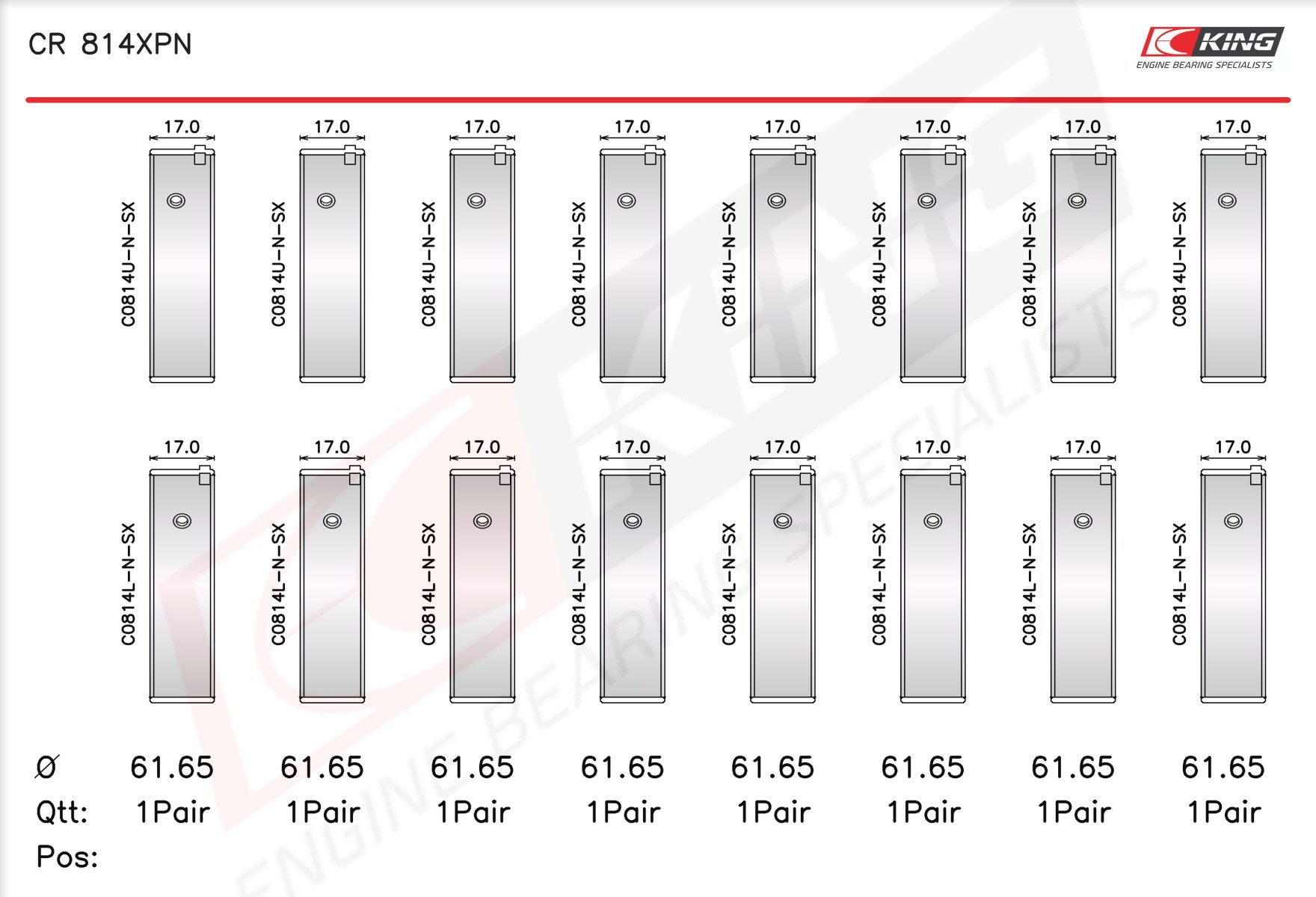 King Ford 351CI 5.8L 16V Racing Tri-metal Rod Bearing Set CR 814XPN-STD - Fits Ford, Mercury, Lincoln