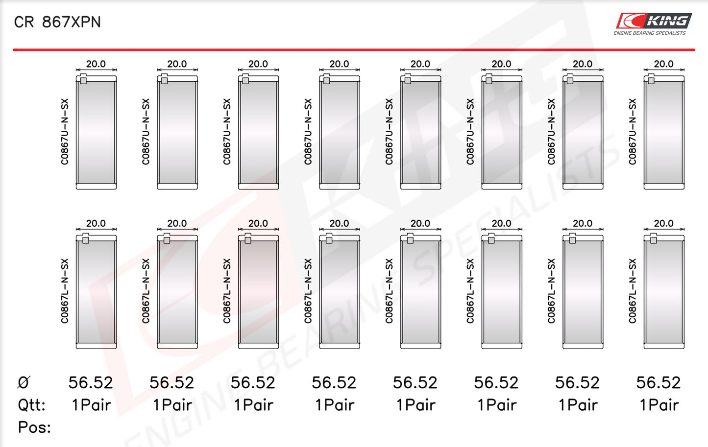 King GM 265, 283, 302, 327 Connecting Rod Bearing Set CR 867XPN-STD - Fits Chevrolet, GMC, Pontiac