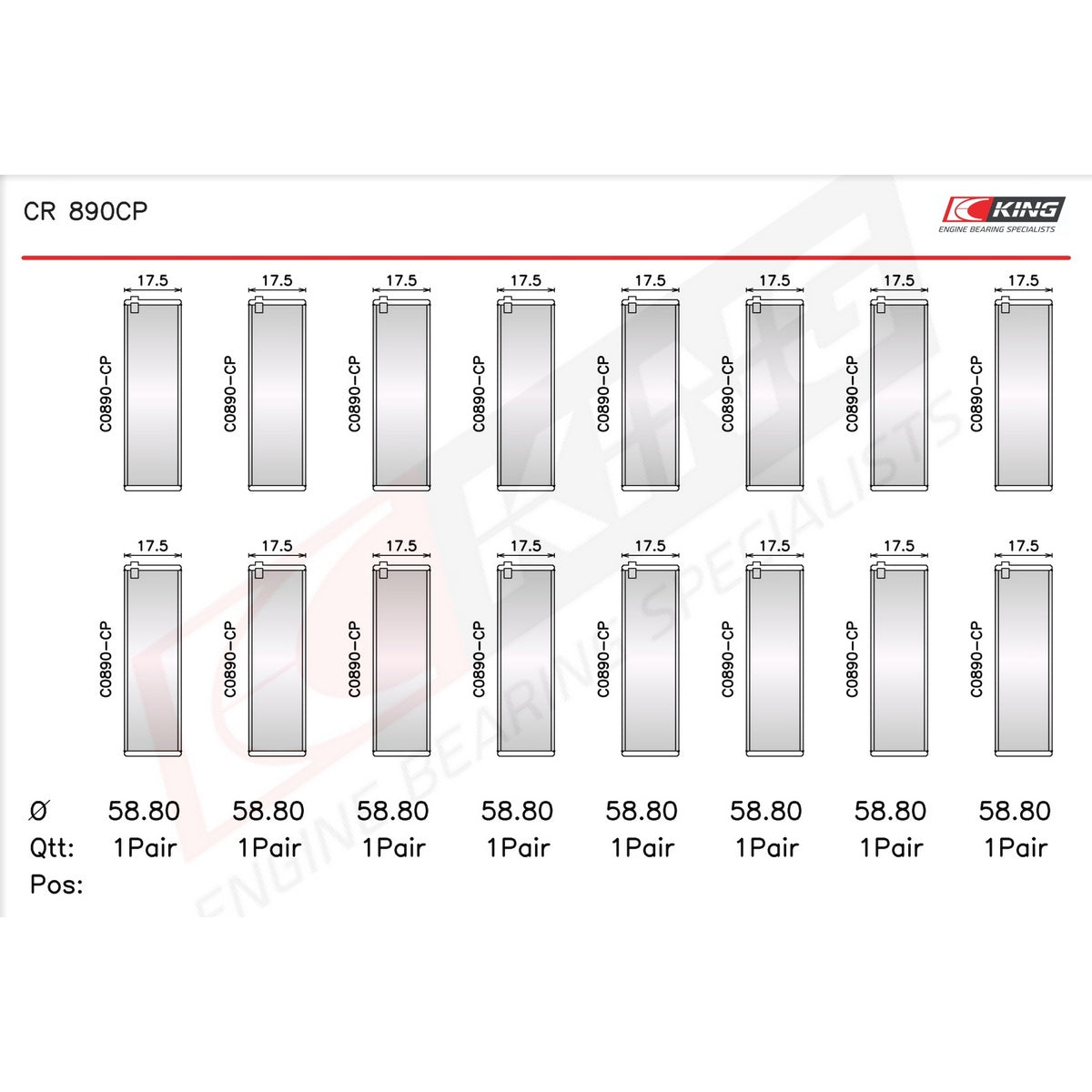 King Land Rover 4.0L EFI, 4.6L OE-Replacement Tri-metal Rod Bearing Set CR 890CP 010 - Fits Land Rover, Morgan