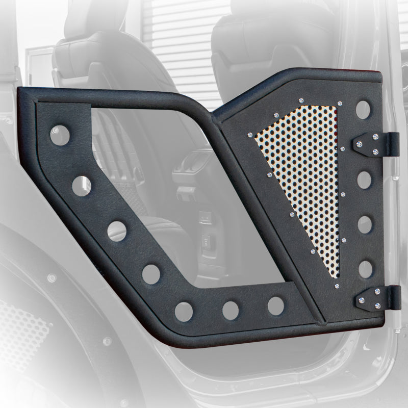DV8 Offroad Jeep 18+ Wrangler JL / 20+ Gladiator JT Front Rock Doors w/ Perforated Aluminum Mesh - #RDJL-01F