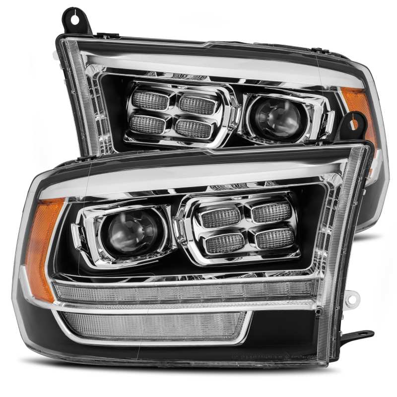 AlphaRex 880523 09-18 Dodge Ram 1500 HD PRO-Series Projector Headlight Plank Style Black with Chrome Acc with Sequential Signal/DRL
