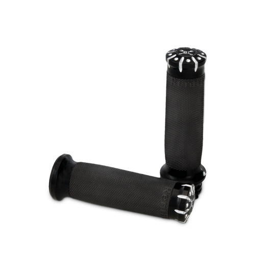 Burly Brand B16-1008BM Dual Cable Hawk Billet Grips Black Machined for 1982-2017 Harley-Davidson Models