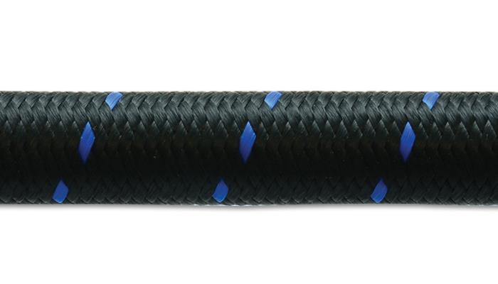Vibrant -8 AN Two-Tone Black/Blue Nylon Braided Flex Hose (5 foot roll)