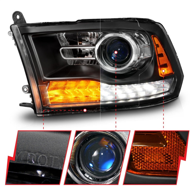 ANZO 2011-2018 RAM 1500 LED Projector Headlights - Matte Black Clear Lens w/ Sequential Signal (For All Models)