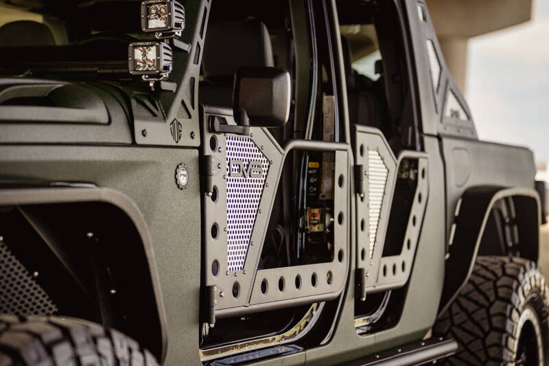 DV8 Offroad Jeep 18+ Wrangler JL / 20+ Gladiator JT Rear Rock Doors w/ Perforated Aluminum Mesh - #RDJL-01R