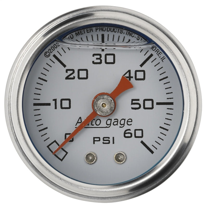 AutoMeter 2176 AutoGage 1.5in Liquid Filled Mechanical 0-60 PSI Fuel Pressure Gauge - White