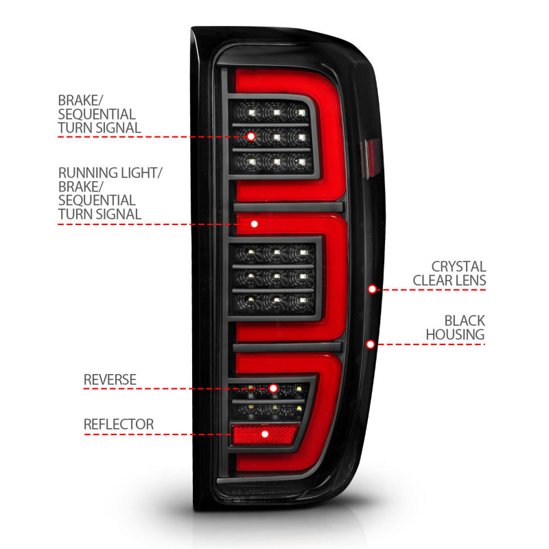 ANZO 2019-2026 GMC Sierra 1500 LED Taillights - Clear Lens w/ Initiation & Sequential Signal (Factory Models)