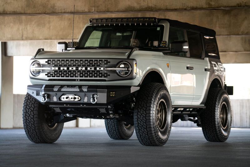 DV8 Offroad 2021+ Ford Bronco Front Bumper Winch Capable w/ Optional Bull Bar/Aux Light Opening - #FBBR-01