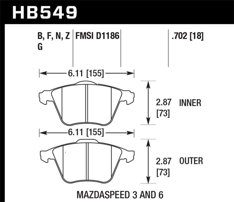 Hawk Performance HB549G.702 DTC-60 Motorsport Brake Pads