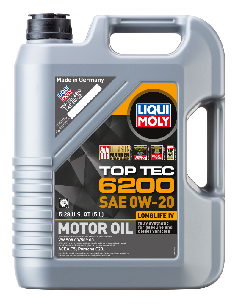 LIQUI MOLY 5L Top Tec 6200 Motor Oil SAE 0W-20 (20238) - Pack of 4