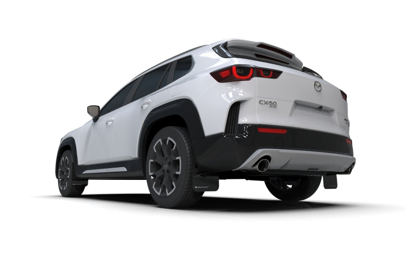 Rally Armor UR Mud Flaps - 2023-2025 Mazda CX-50 - Black/White Logo - #MF107-UR-BLK-WH